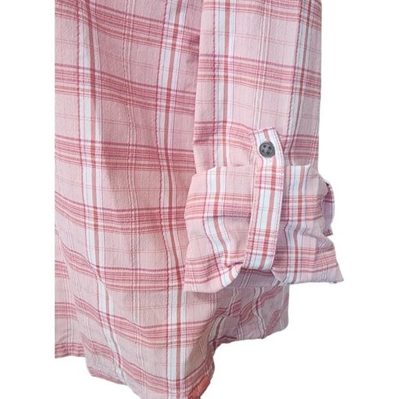 Prana Anja Button Up Hooded Popover Long Sleeve Pink Plaid Size M - Picture 3 of 11